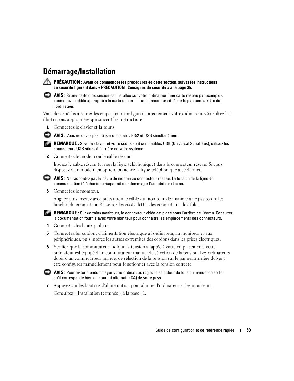 Démarrage/installation | Dell OptiPlex 160L User Manual | Page 41 / 82