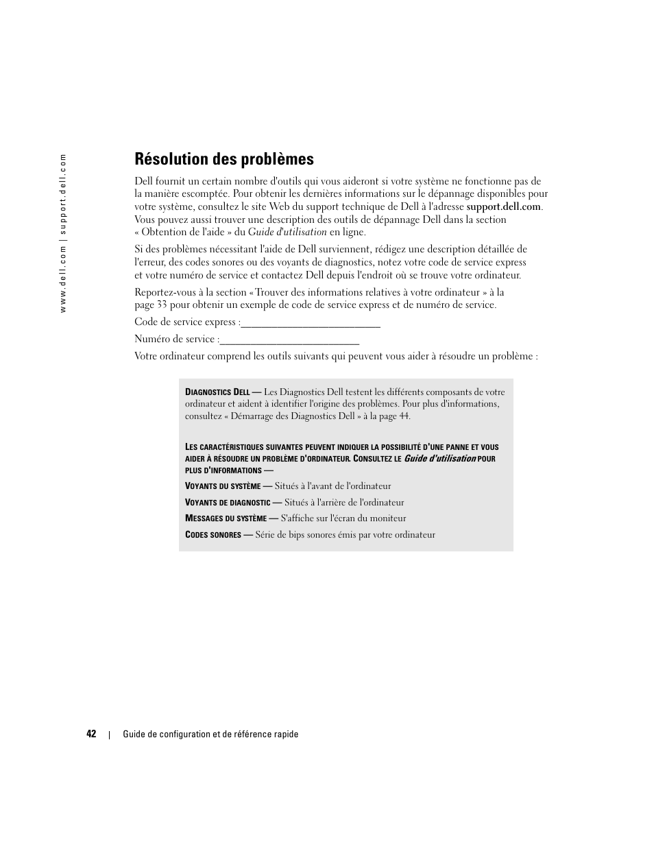 Résolution des problèmes | Dell OptiPlex 160L User Manual | Page 44 / 82