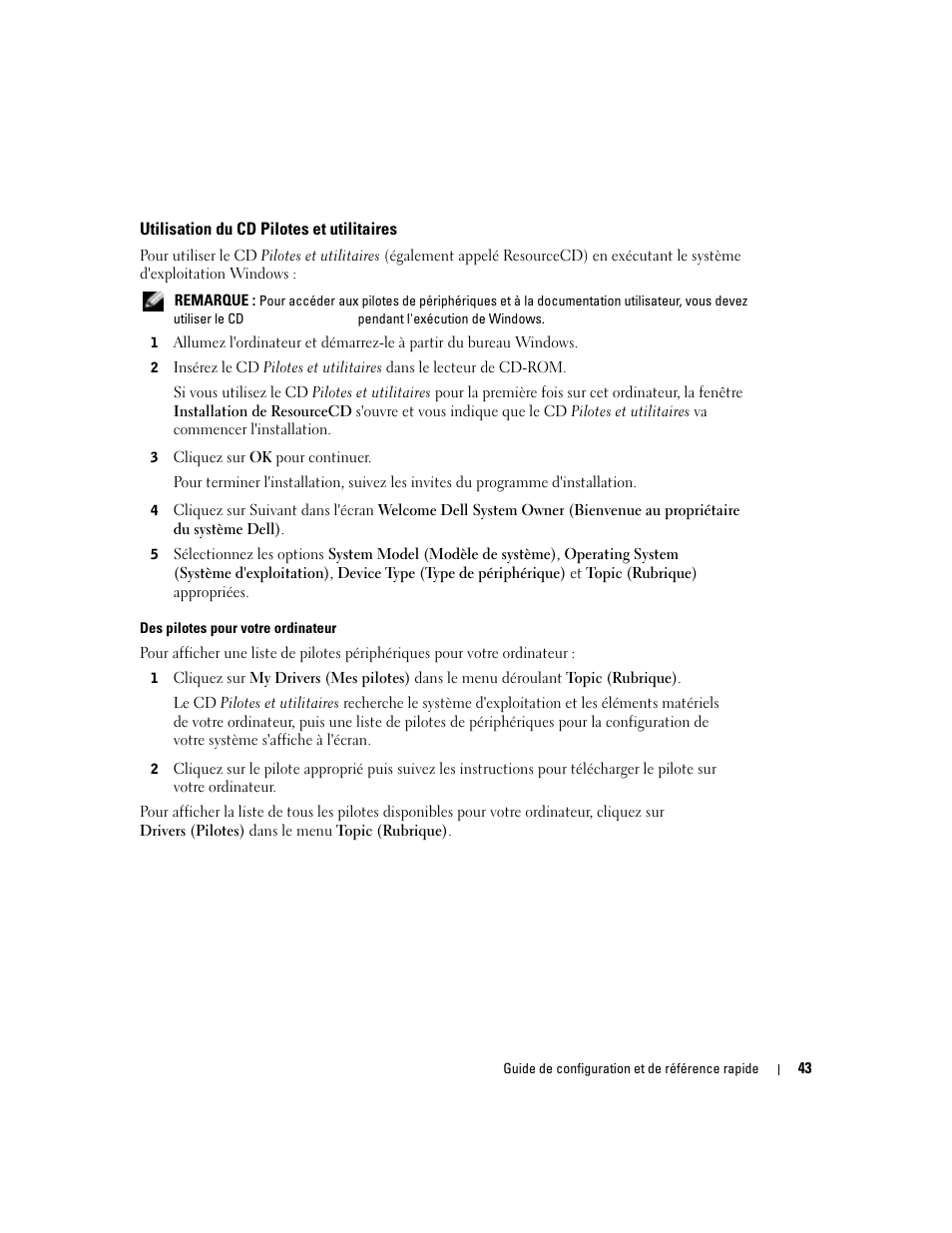 Utilisation du cd pilotes et utilitaires | Dell OptiPlex 160L User Manual | Page 45 / 82