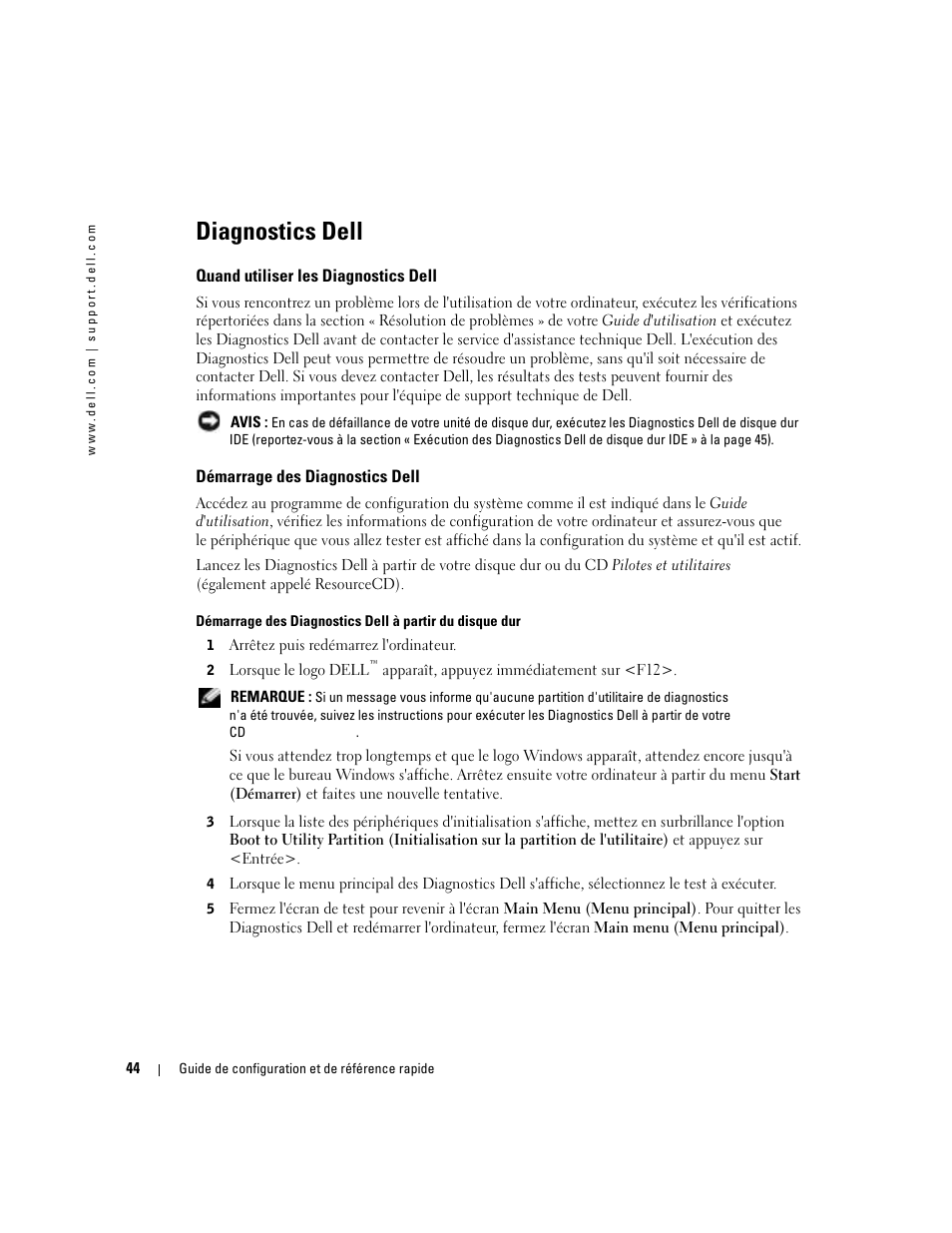 Diagnostics dell, Quand utiliser les diagnostics dell, Démarrage des diagnostics dell | Dell OptiPlex 160L User Manual | Page 46 / 82