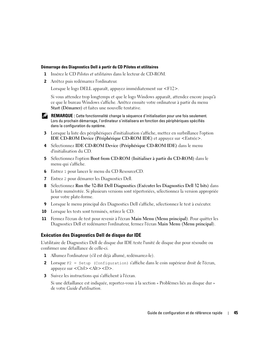 Exécution des diagnostics dell de disque dur ide | Dell OptiPlex 160L User Manual | Page 47 / 82