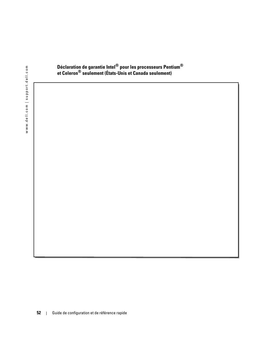 Déclaration de garantie intel, Pour les processeurs pentium, Et celeron | Seulement (états-unis et canada seulement) | Dell OptiPlex 160L User Manual | Page 54 / 82
