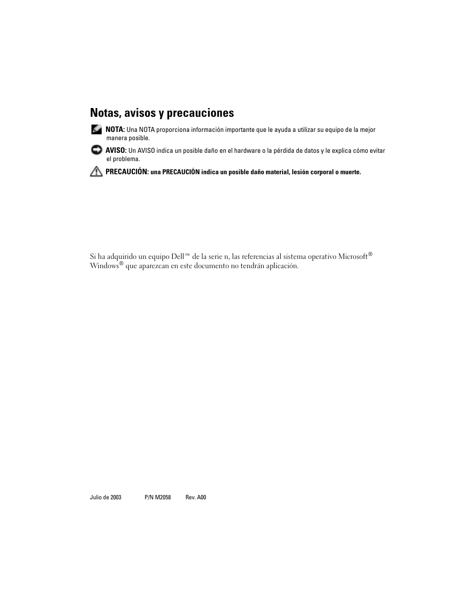 Notas, avisos y precauciones | Dell OptiPlex 160L User Manual | Page 58 / 82