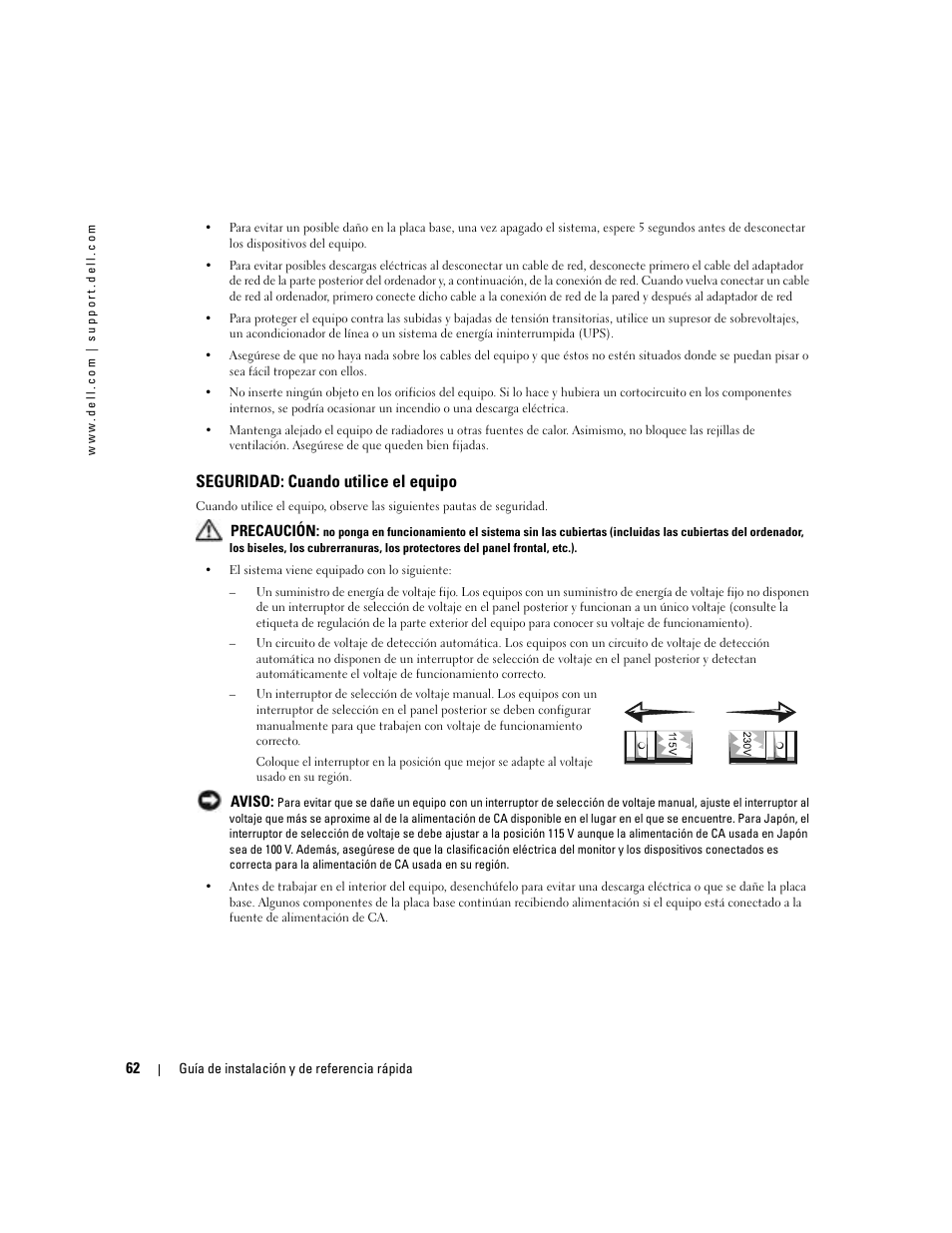Seguridad: cuando utilice el equipo | Dell OptiPlex 160L User Manual | Page 64 / 82