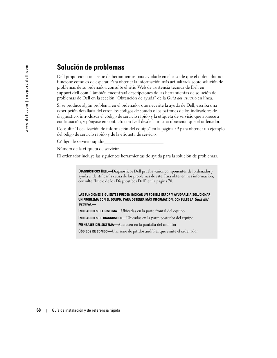 Solución de problemas | Dell OptiPlex 160L User Manual | Page 70 / 82