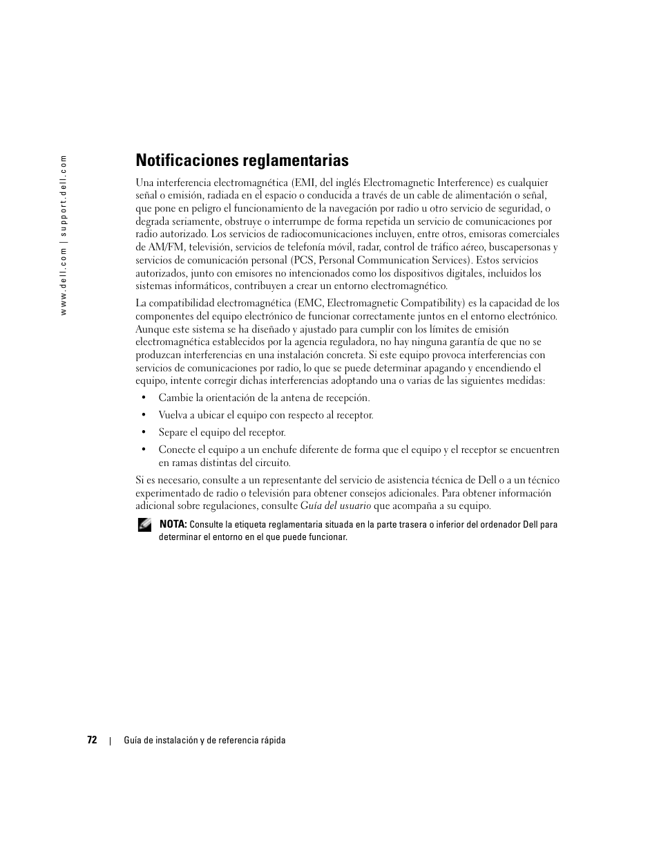 Notificaciones reglamentarias | Dell OptiPlex 160L User Manual | Page 74 / 82