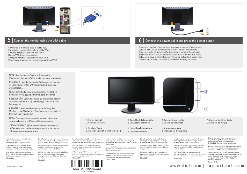 Connect the power cable and press the power button, Www.dell.com | support.dell.com, Connect the monitor using the vga cable | Dell IN2010NWFP Monitor User Manual | Page 2 / 2