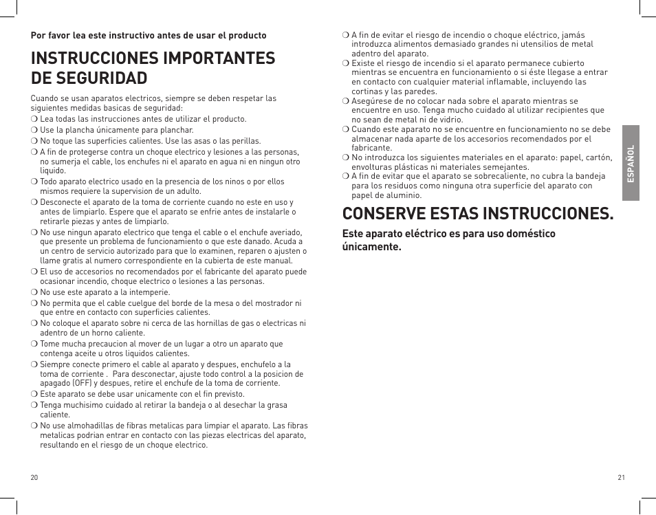 Instrucciones importantes de seguridad, Conserve estas instrucciones | Black & Decker CTO4400B User Manual | Page 11 / 35