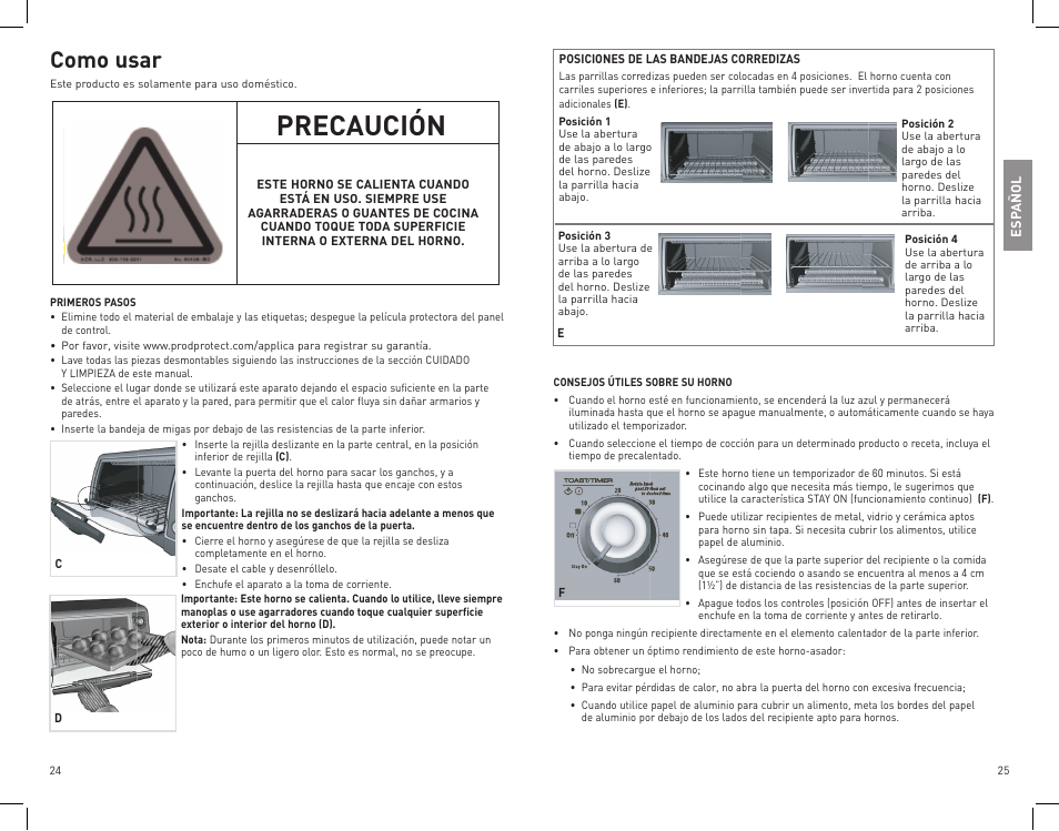 Precaución, Como usar | Black & Decker CTO4400B User Manual | Page 13 / 35