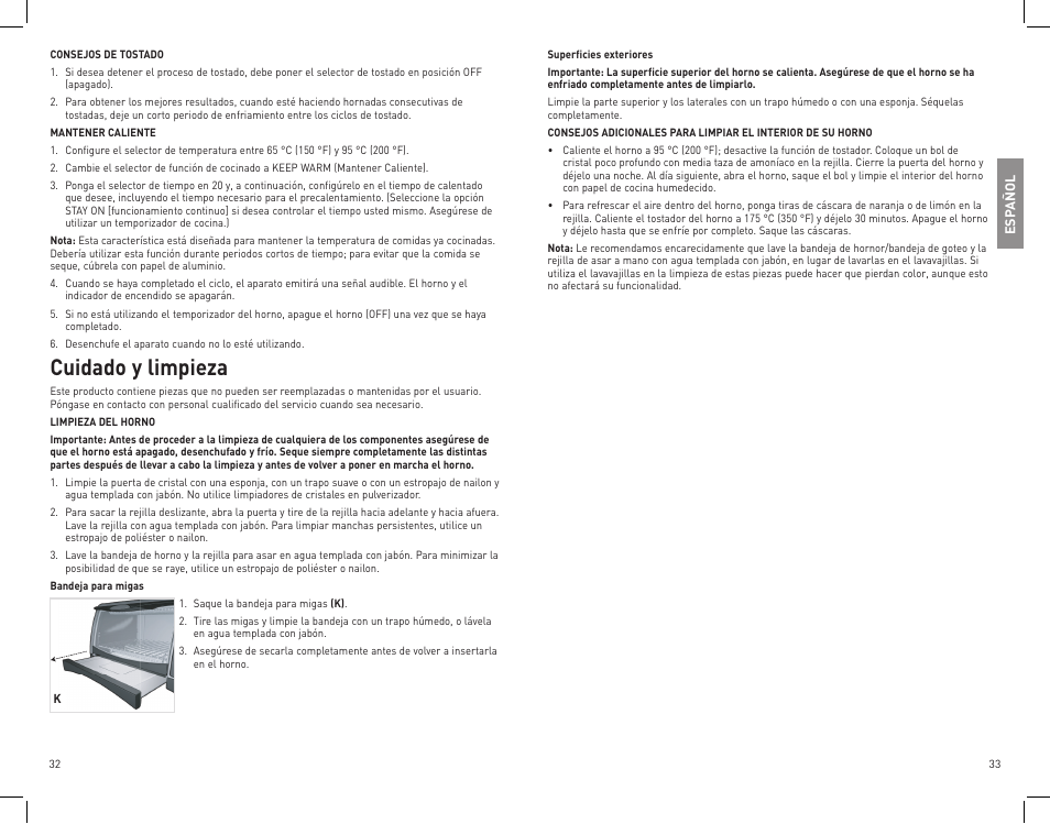 Cuidado y limpieza | Black & Decker CTO4400B User Manual | Page 17 / 35