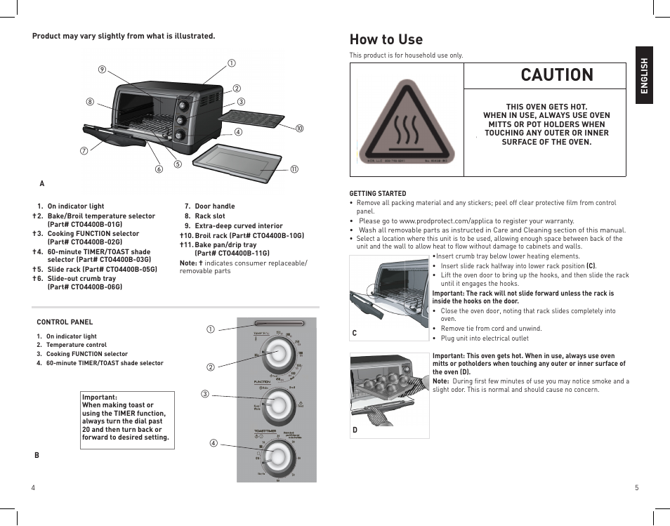 Caution, How to use | Black & Decker CTO4400B User Manual | Page 3 / 35