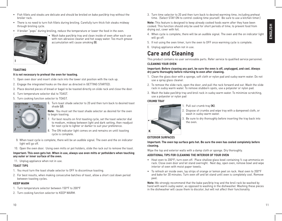 Care and cleaning | Black & Decker CTO4400B User Manual | Page 6 / 35