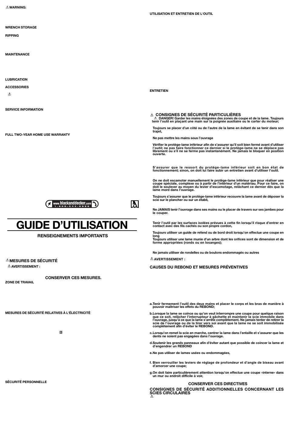 Guide d’utilisation, Renseignements importants | Black & Decker FS1300CS User Manual | Page 3 / 6