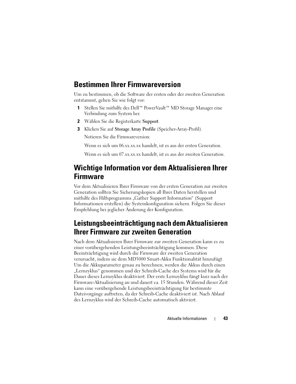 Bestimmen ihrer firmwareversion | Dell PowerVault MD3000 User Manual | Page 43 / 90