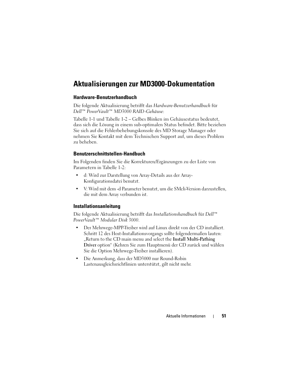 Aktualisierungen zur md3000-dokumentation, Hardware-benutzerhandbuch, Benutzerschnittstellen-handbuch | Installationsanleitung | Dell PowerVault MD3000 User Manual | Page 51 / 90