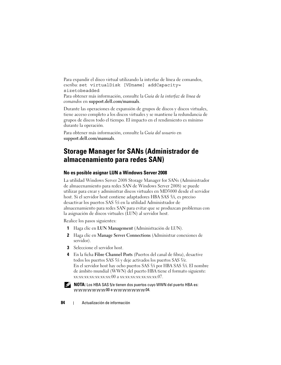 No es posible asignar lun a windows server 2008 | Dell PowerVault MD3000 User Manual | Page 84 / 90