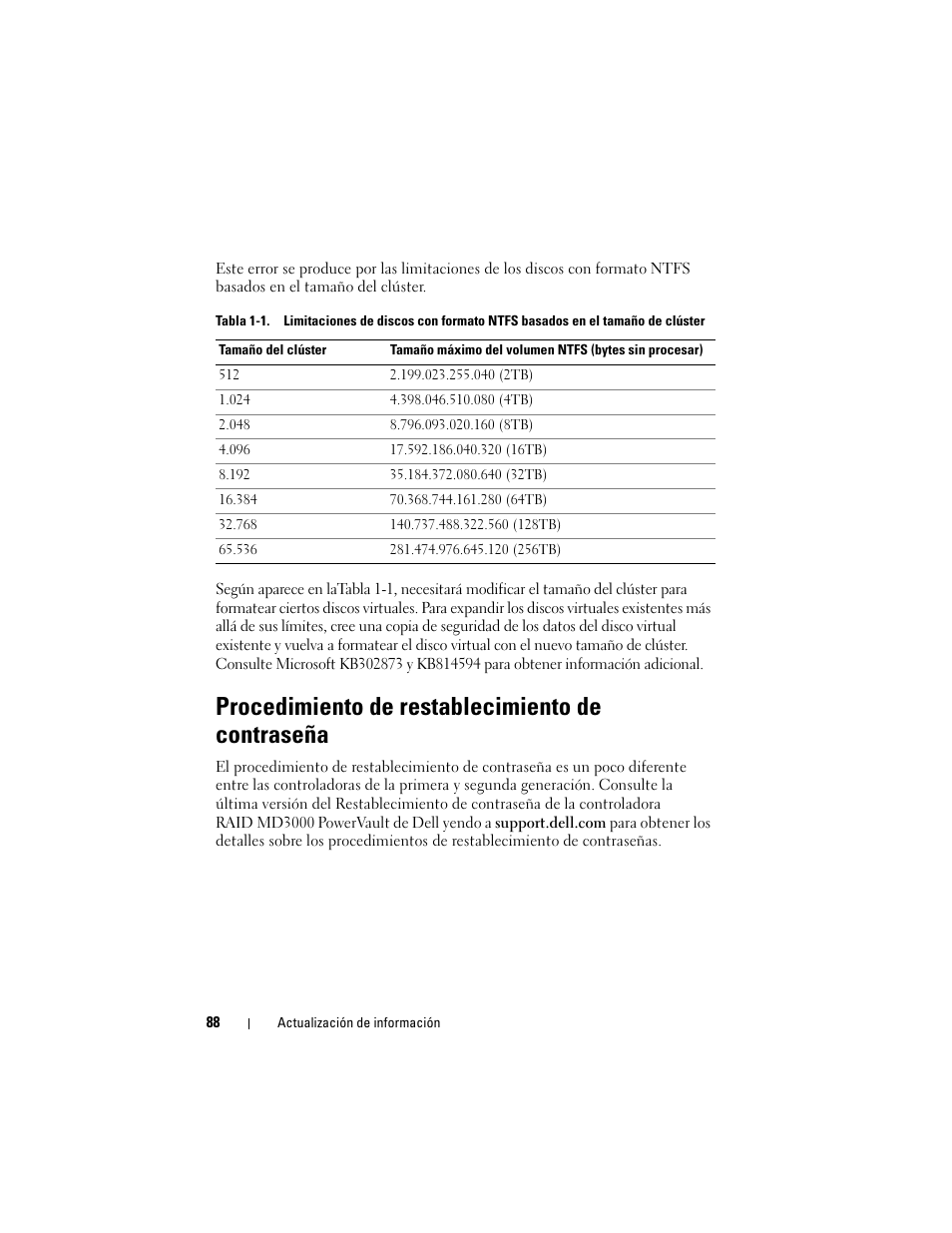 Procedimiento de restablecimiento de contraseña | Dell PowerVault MD3000 User Manual | Page 88 / 90