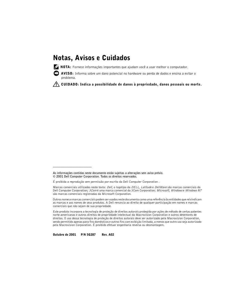 Notas, avisos e cuidados | Dell C/Dock II Expansion Station User Manual | Page 132 / 250