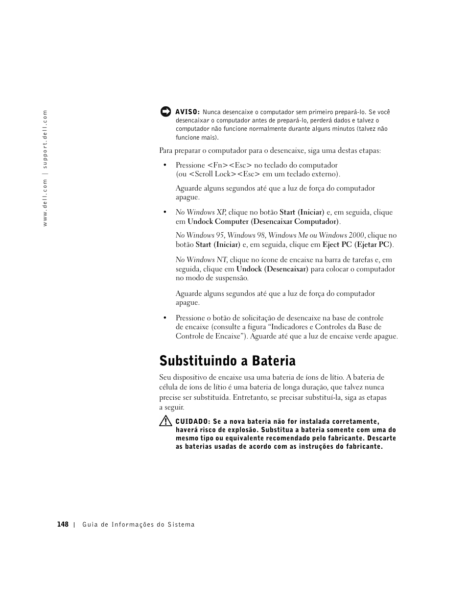 Substituindo a bateria | Dell C/Dock II Expansion Station User Manual | Page 150 / 250