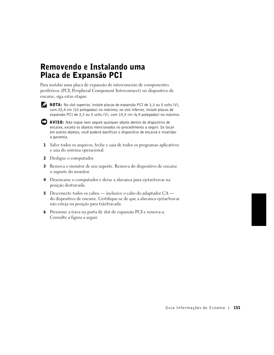 Removendo e instalando uma placa de expansão pci | Dell C/Dock II Expansion Station User Manual | Page 153 / 250