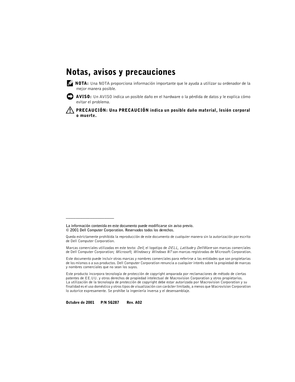 Notas, avisos y precauciones | Dell C/Dock II Expansion Station User Manual | Page 186 / 250