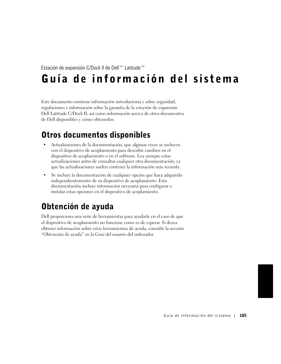 Otros documentos disponibles, Obtención de ayuda | Dell C/Dock II Expansion Station User Manual | Page 187 / 250