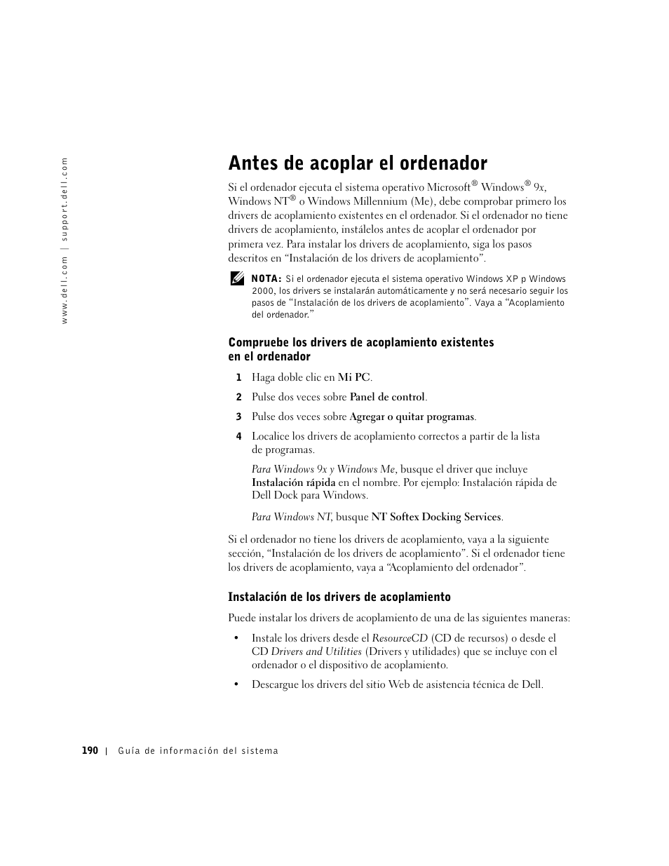 Antes de acoplar el ordenador | Dell C/Dock II Expansion Station User Manual | Page 192 / 250