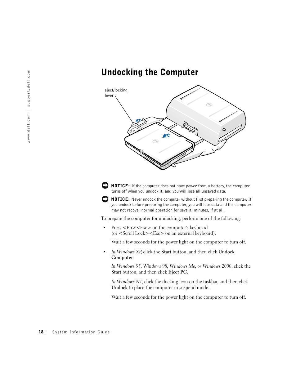 Undocking the computer | Dell C/Dock II Expansion Station User Manual | Page 20 / 250