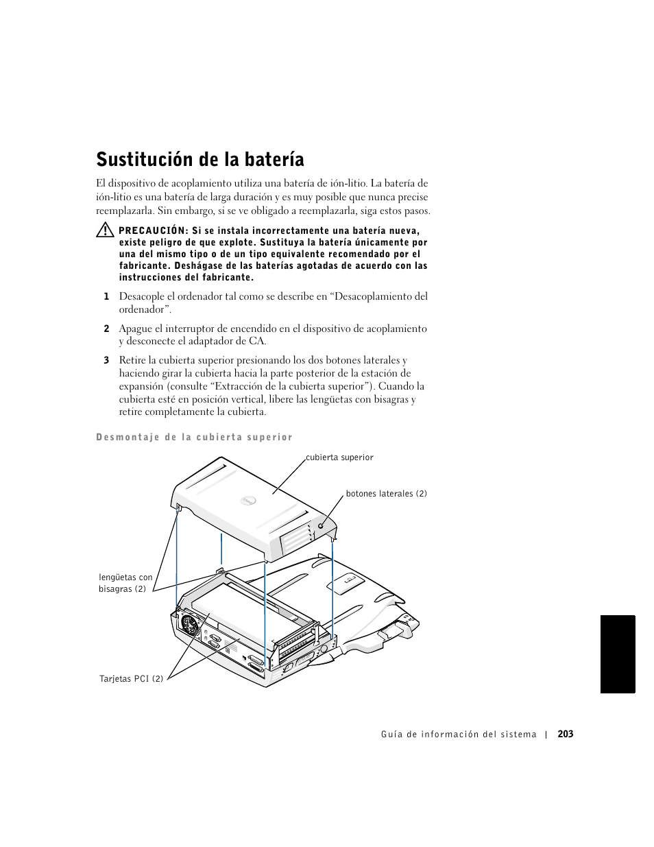 Sustitución de la batería | Dell C/Dock II Expansion Station User Manual | Page 205 / 250