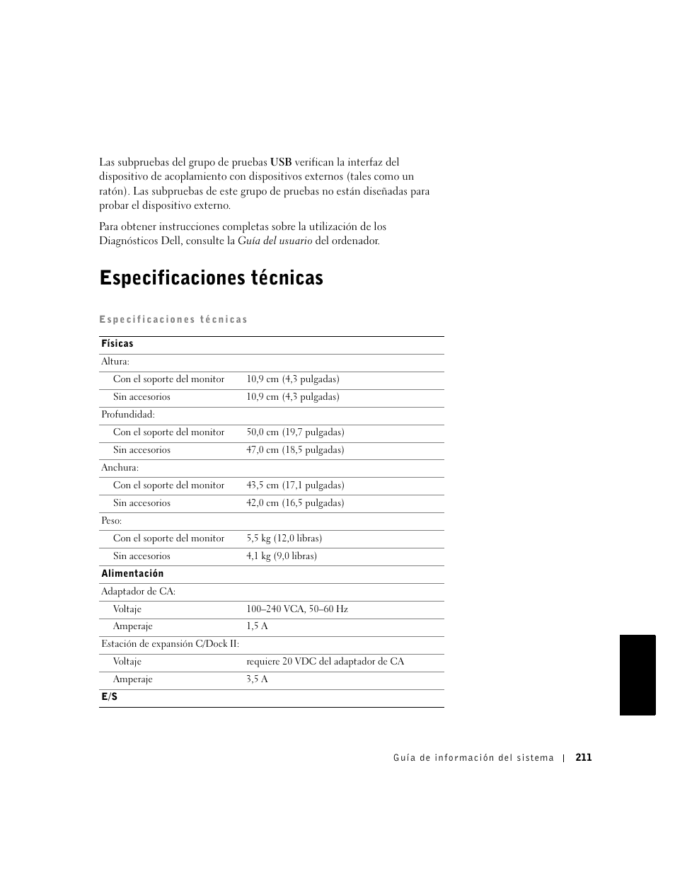 Especificaciones técnicas | Dell C/Dock II Expansion Station User Manual | Page 213 / 250