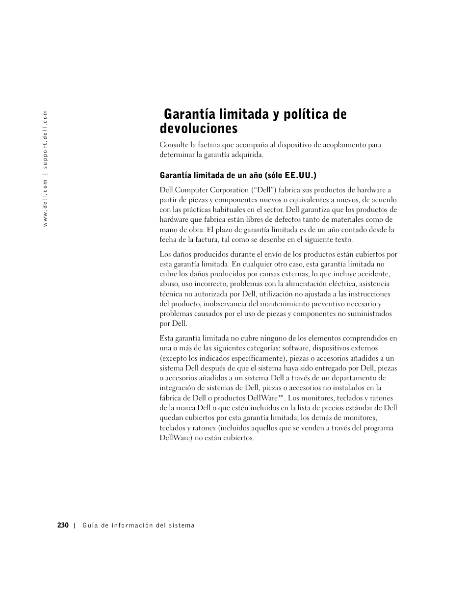 Garantía limitada y política de devoluciones | Dell C/Dock II Expansion Station User Manual | Page 232 / 250