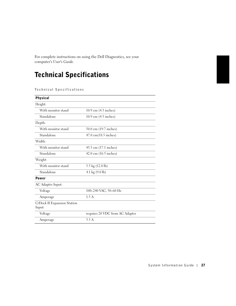 Technical specifications | Dell C/Dock II Expansion Station User Manual | Page 29 / 250