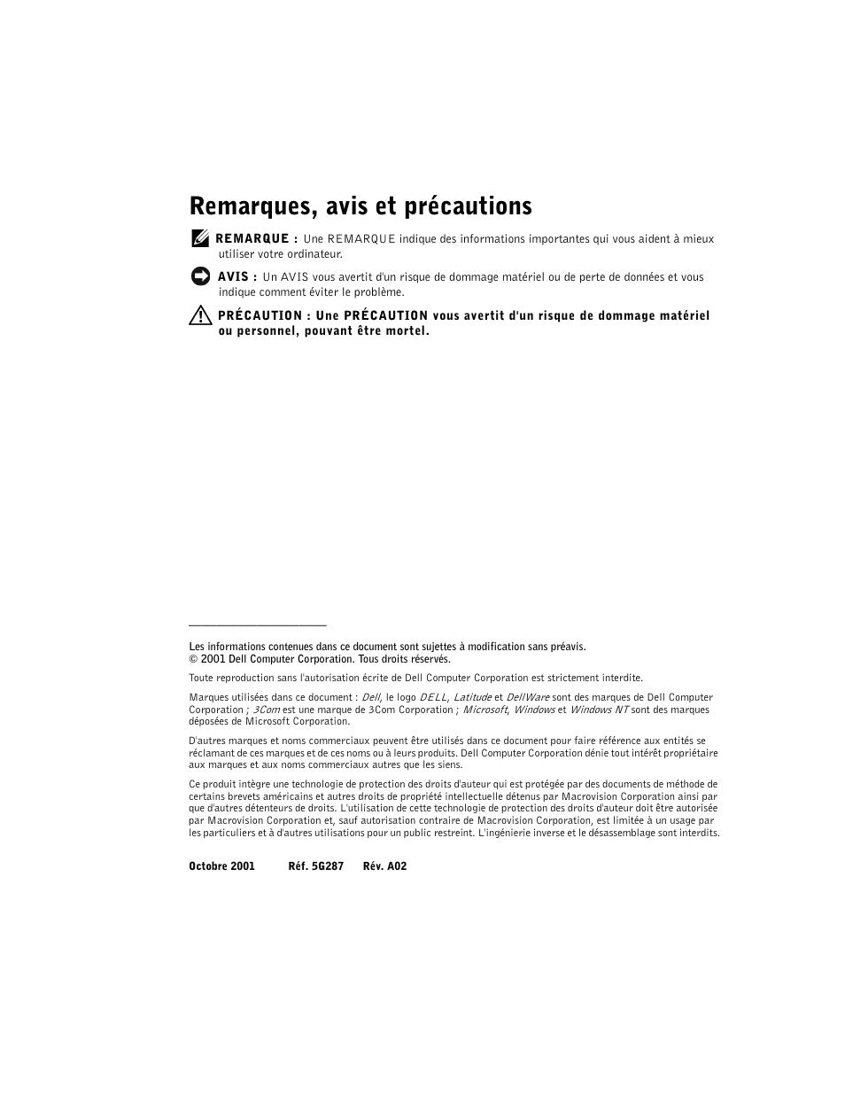 Remarques, avis et précautions | Dell C/Dock II Expansion Station User Manual | Page 66 / 250