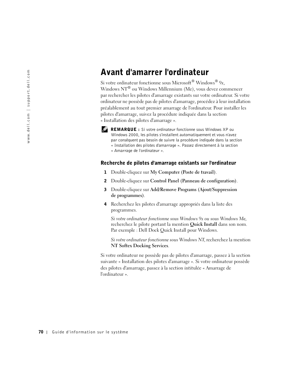 Avant d'amarrer l'ordinateur | Dell C/Dock II Expansion Station User Manual | Page 72 / 250