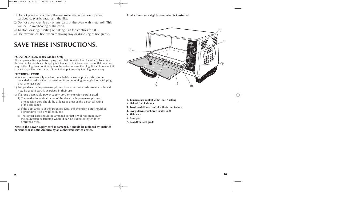 Save these instructions | Black & Decker TRO965 User Manual | Page 6 / 11