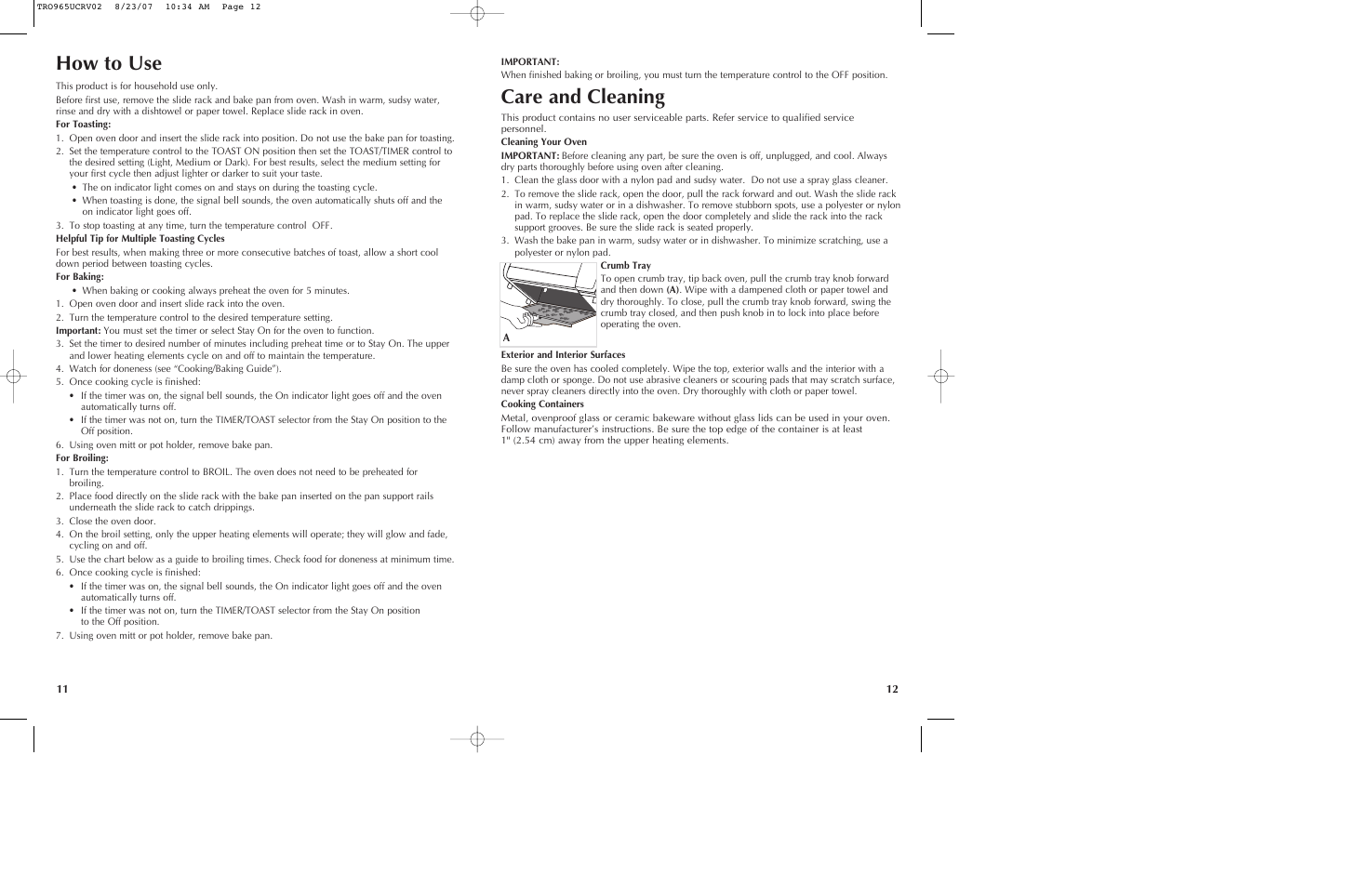 Care and cleaning, How to use | Black & Decker TRO965 User Manual | Page 7 / 11