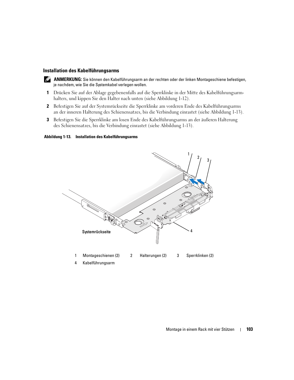 Installation des kabelführungsarms | Dell PowerEdge R300 User Manual | Page 105 / 202