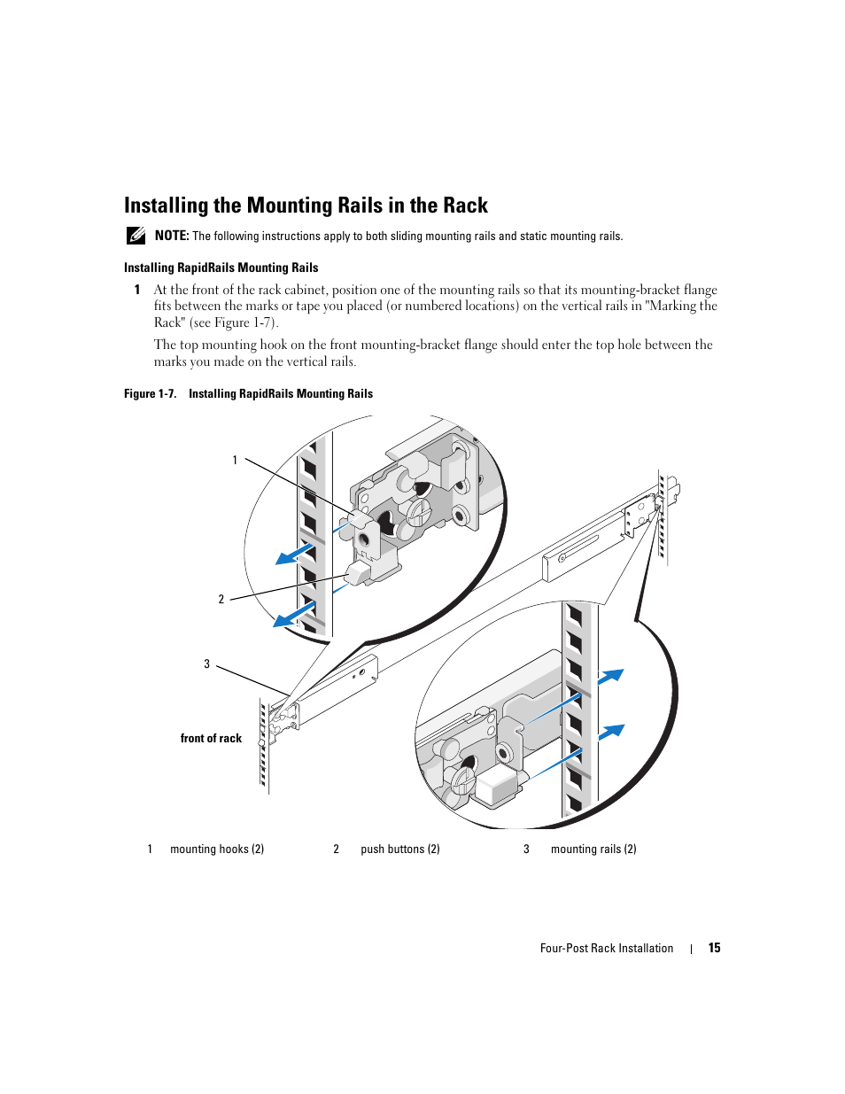 Installing the mounting rails in the rack | Dell PowerEdge R300 User Manual | Page 17 / 202