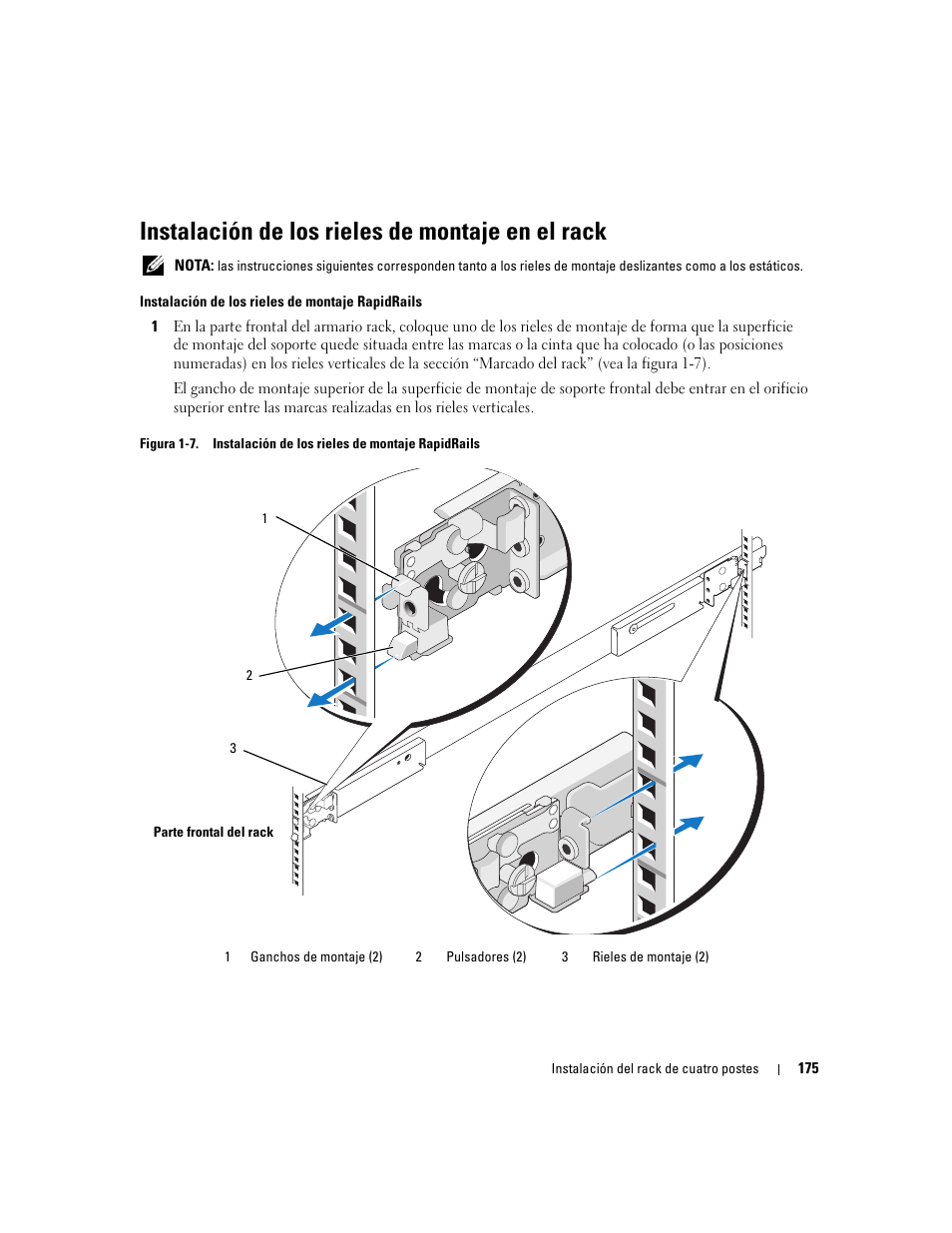 Instalación de los rieles de montaje en el rack | Dell PowerEdge R300 User Manual | Page 177 / 202