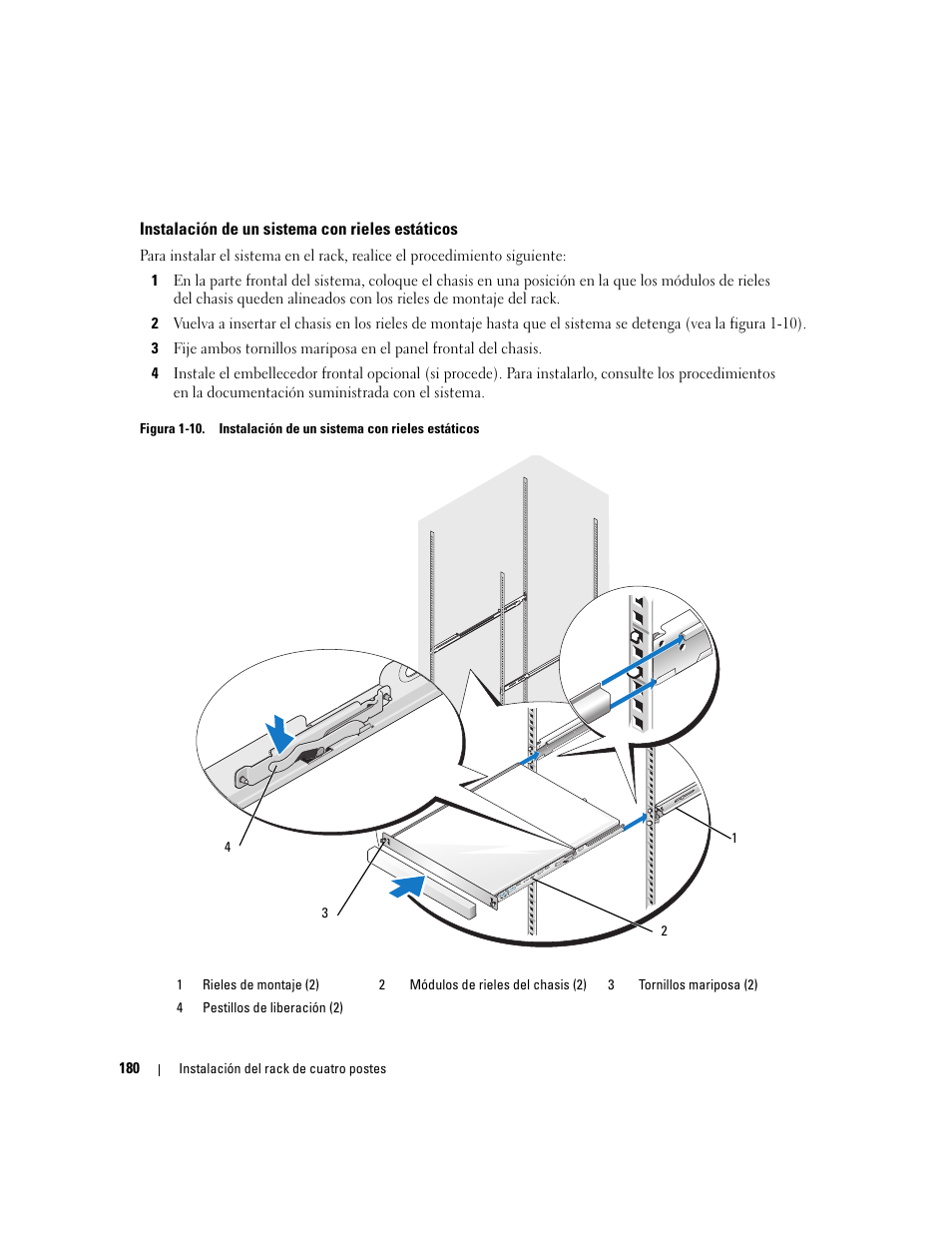 Instalación de un sistema con rieles estáticos | Dell PowerEdge R300 User Manual | Page 182 / 202