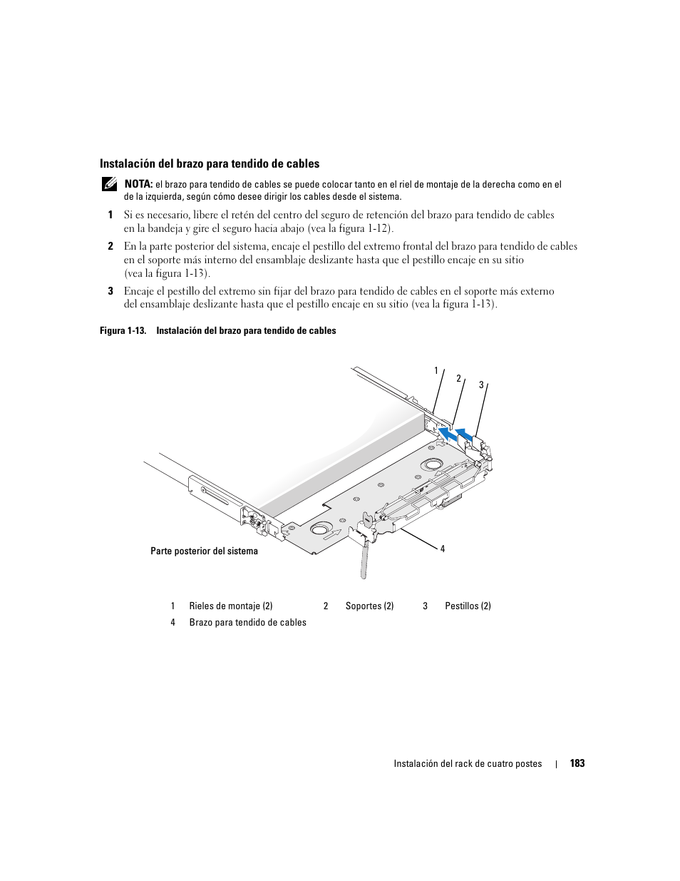 Instalación del brazo para tendido de cables | Dell PowerEdge R300 User Manual | Page 185 / 202