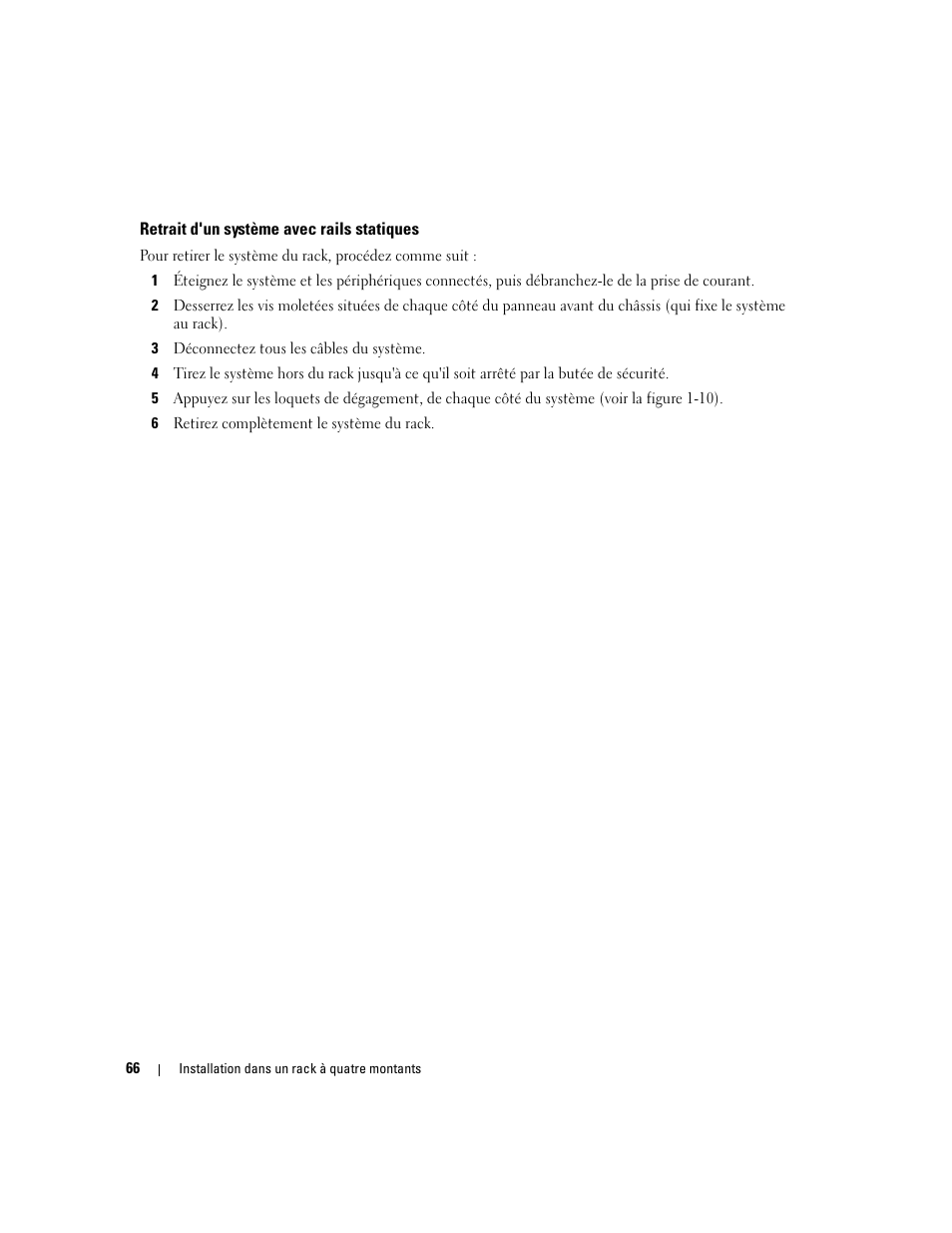 Retrait d'un système avec rails statiques | Dell PowerEdge R300 User Manual | Page 68 / 202