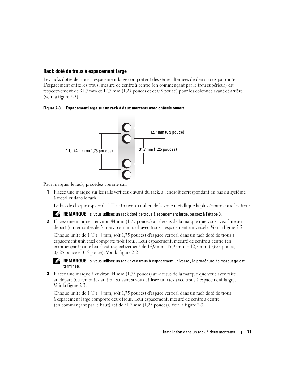 Rack doté de trous à espacement large | Dell PowerEdge R300 User Manual | Page 73 / 202