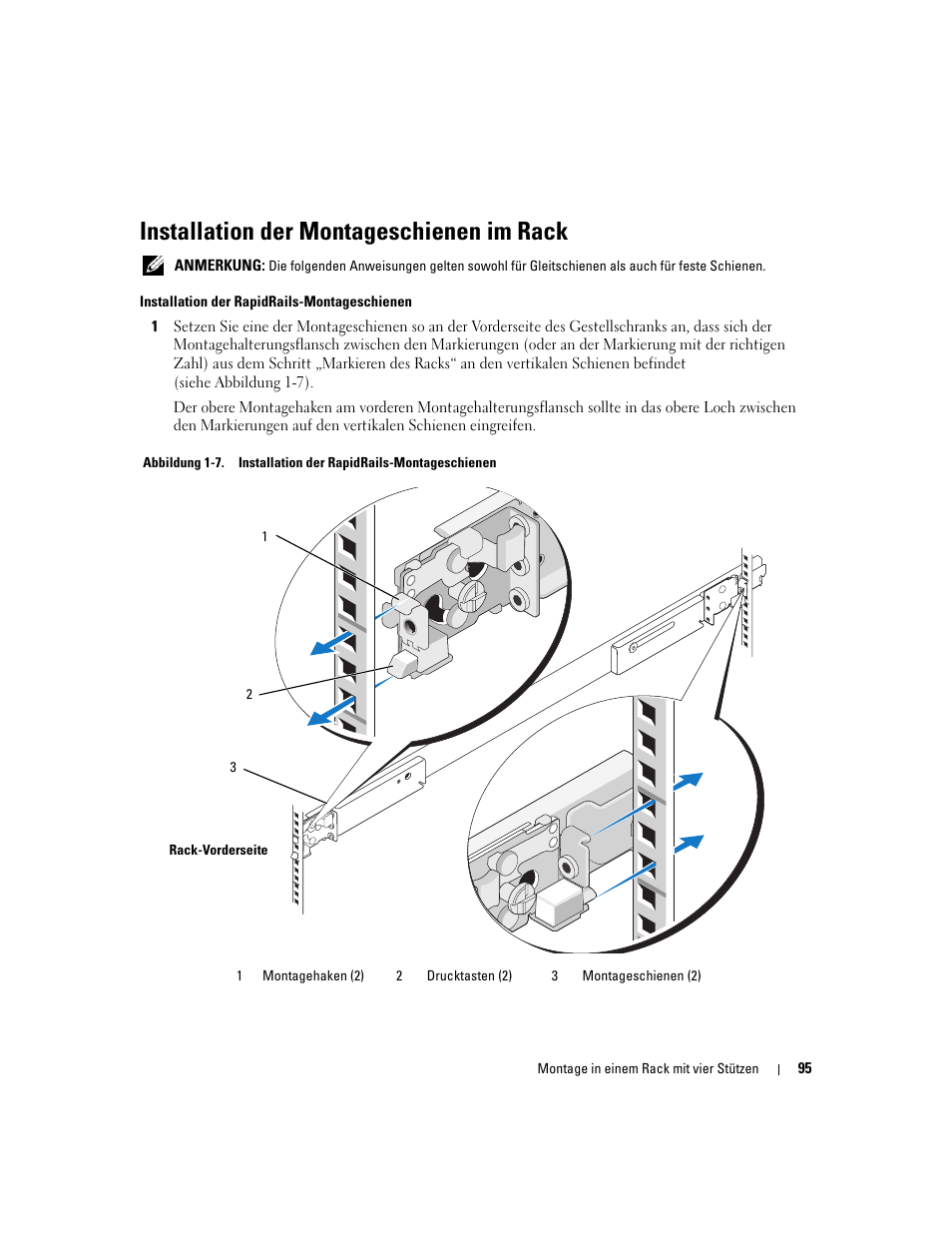 Installation der montageschienen im rack | Dell PowerEdge R300 User Manual | Page 97 / 202