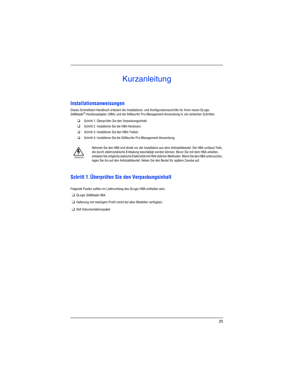 Kurzanleitung, Installationsanweisungen, Schritt 1.überprüfen sie den verpackungsinhalt | Dell PowerEdge M805 User Manual | Page 27 / 82