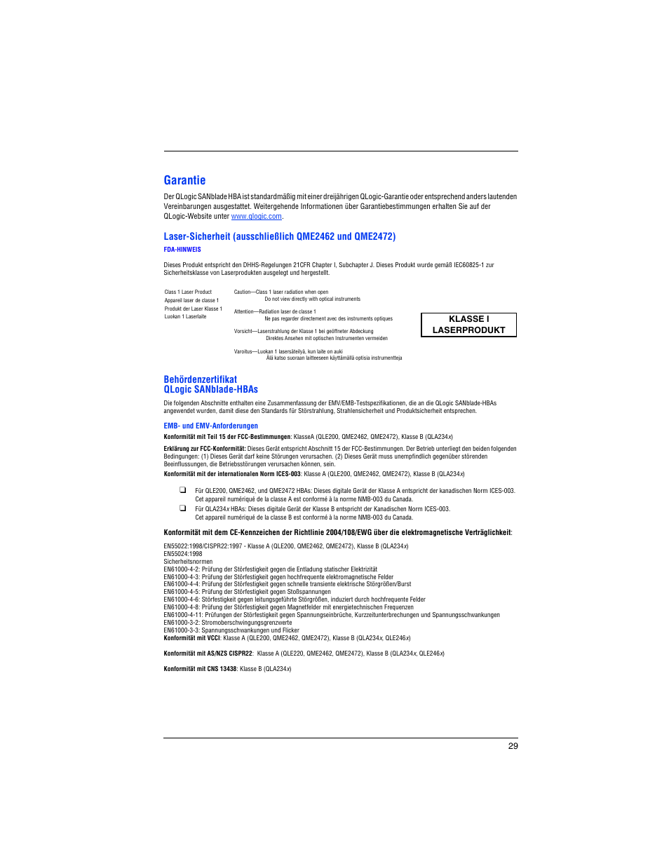 Garantie, Behördenzertifikat qlogic sanblade-hbas | Dell PowerEdge M805 User Manual | Page 31 / 82