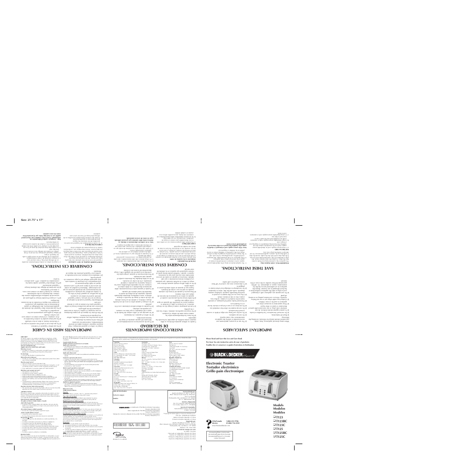 Black & Decker T125C User Manual | 2 pages