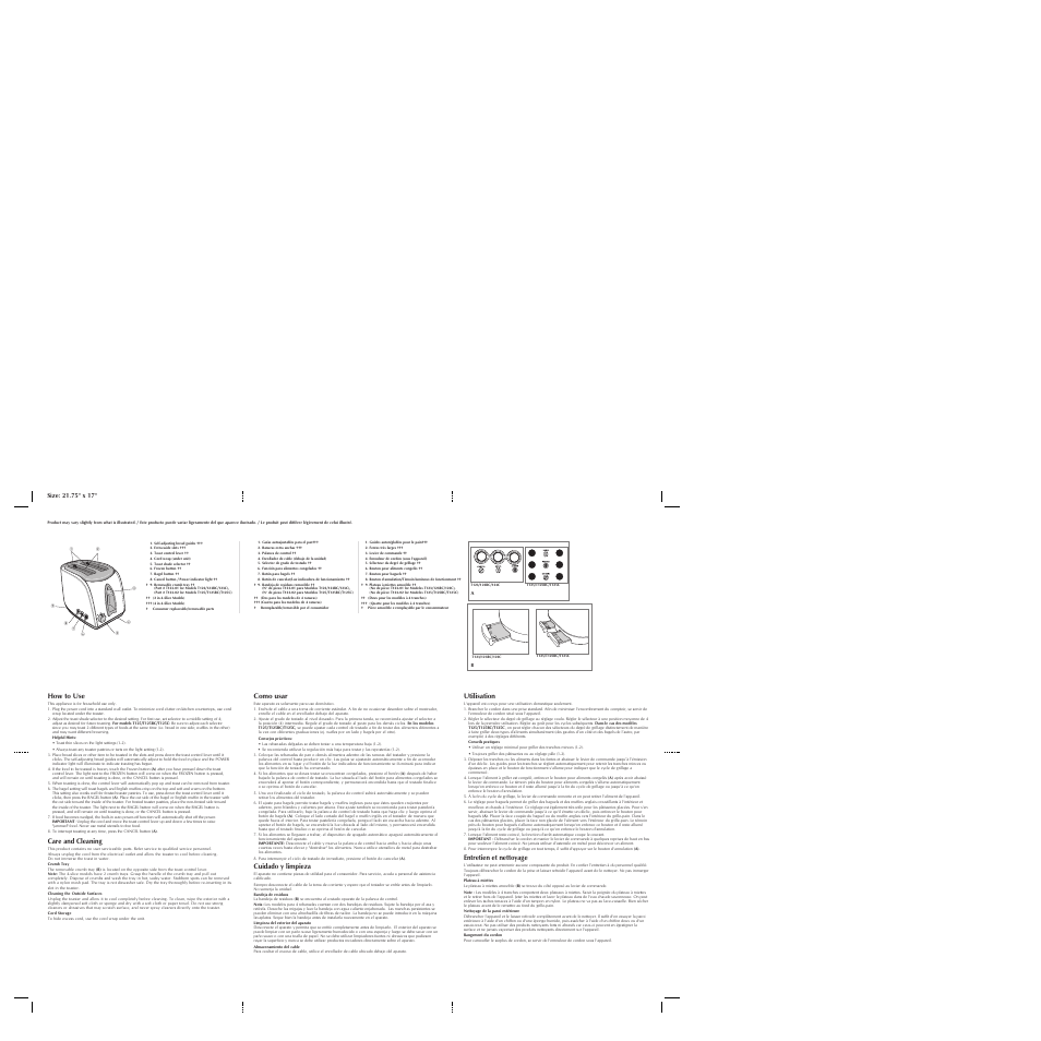 How to use, Care and cleaning, Como usar | Cuidado y limpieza, Utilisation, Entretien et nettoyage | Black & Decker T125C User Manual | Page 2 / 2