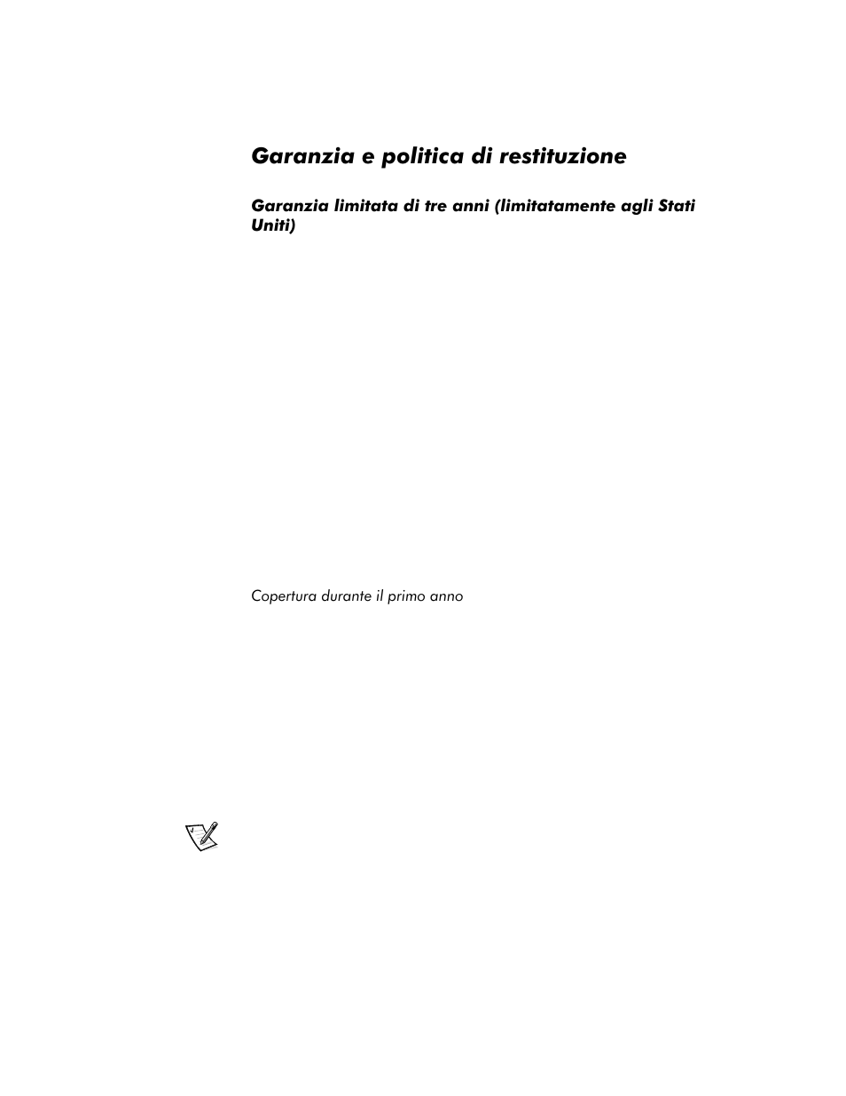 Garanzia e politica di restituzione, Garanzia e politica di restituzione -24, Copertura durante il primo anno -24 | Dell Inspiron 4000 User Manual | Page 122 / 158