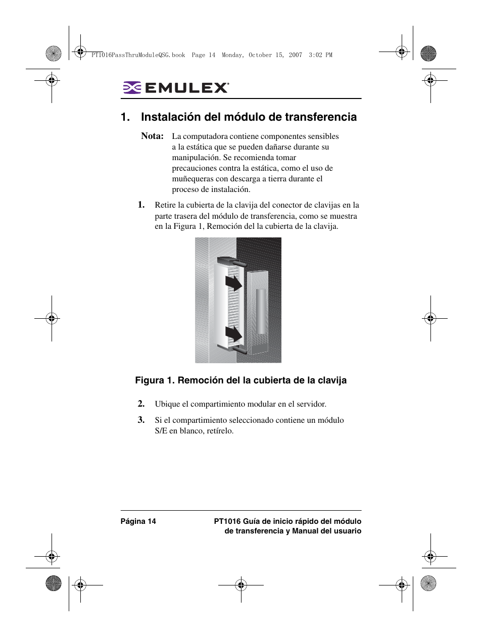 Instalación del módulo de transferencia | Dell PowerEdge M805 User Manual | Page 14 / 80